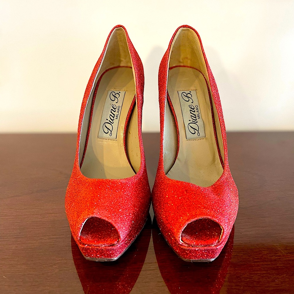 Diane B. Handmade Italian Leather “Dorothy Red” Pumps, NEVER Worn, EU Size 36.5